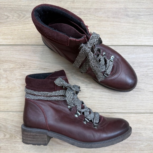 Sam Edelman Darrah Hiking‎ Boots Ankle Lace Up Burgundy Size 8 - Picture 1 of 16